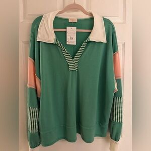 Hailey & Co Green and Pink Rugby Top